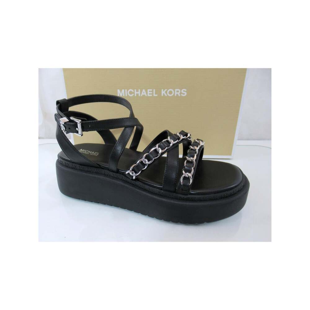 Michael Kors Issi Flatform Strappy Platform Sandals Leather Black Size 7